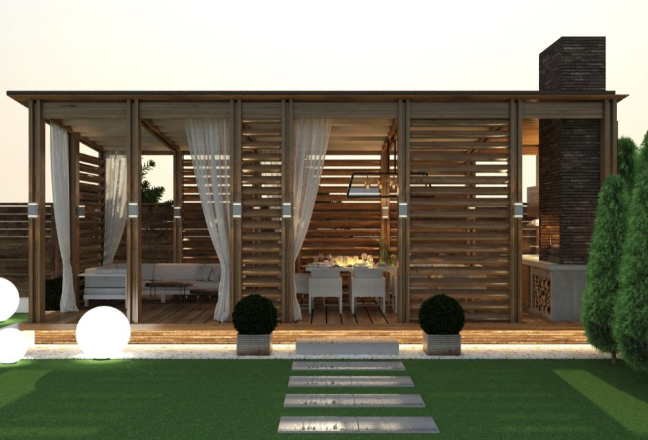 Беседка в стиле лофт с мангальной зоной