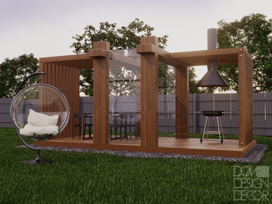 Пергола с барбекю в современном стиле