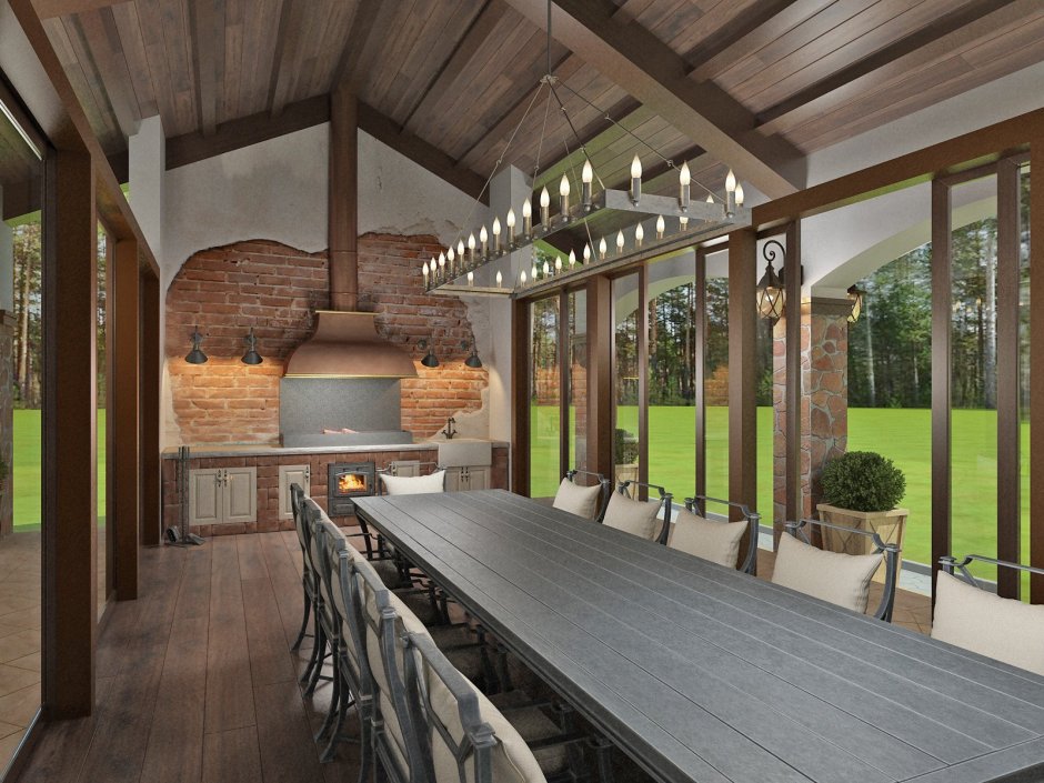 Пергола патио с мангалом