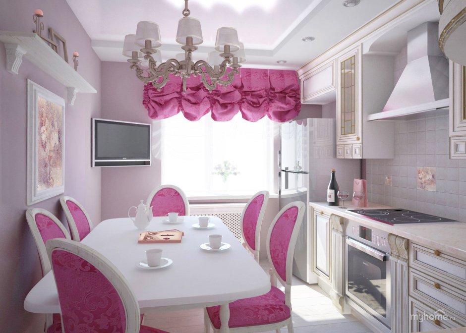 Кухня в бежево розовых тонах