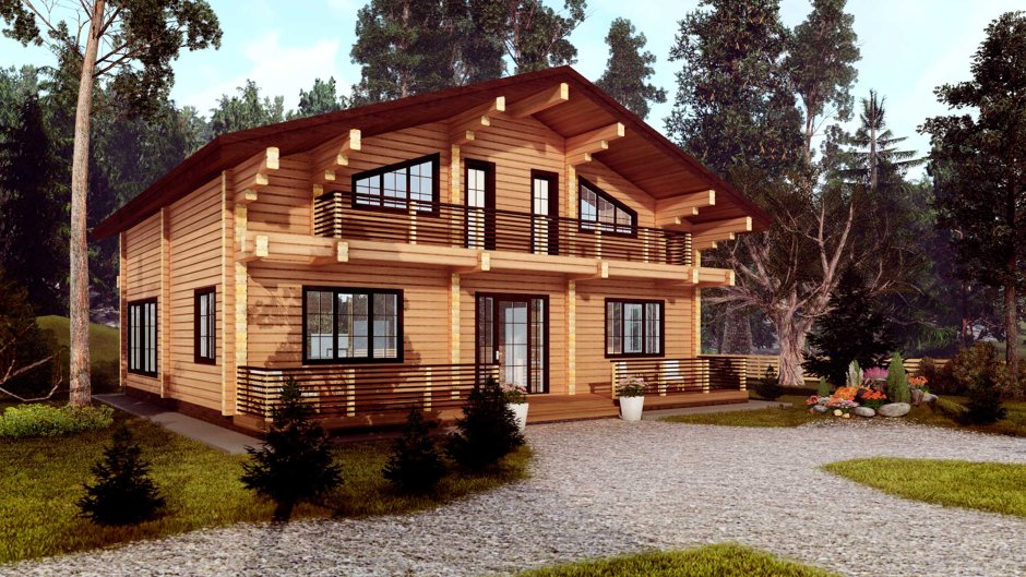 Двухэтажные дома из клееного бруса