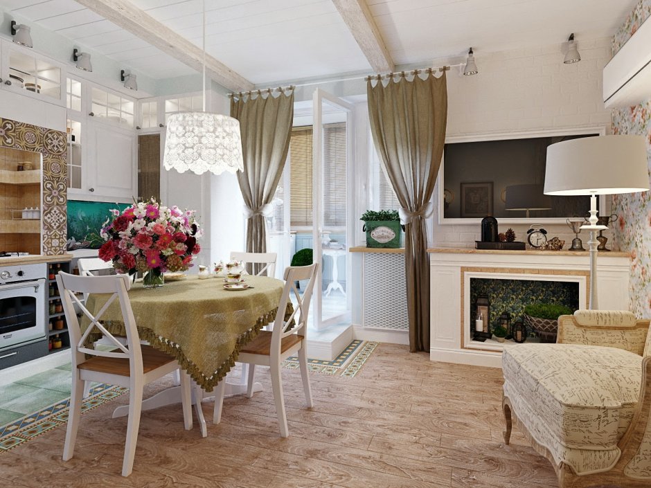 Кухня-гостиная 25 кв.м Прованс