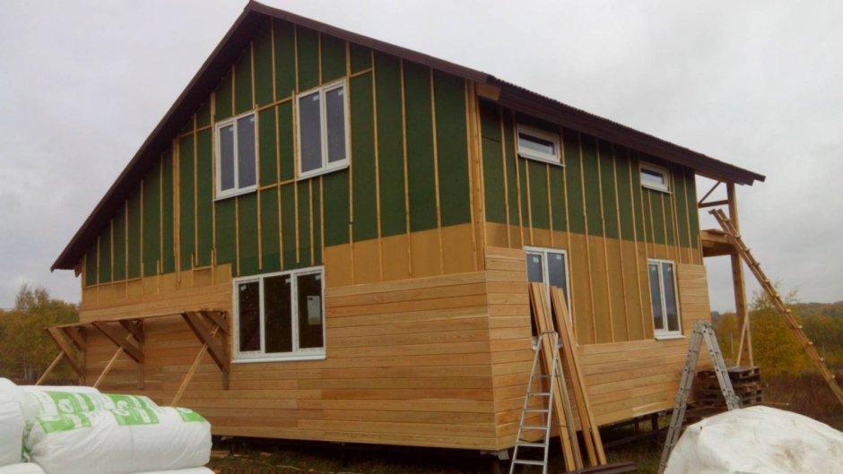 Отделка фасада имитацией бруса 145