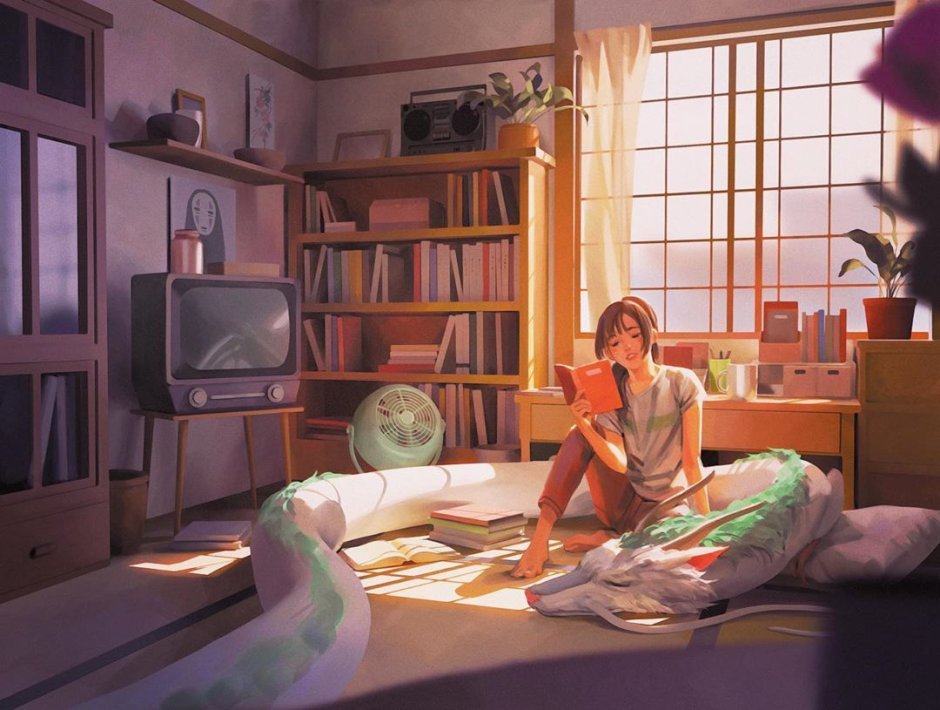 Девушка с книгой в комнате