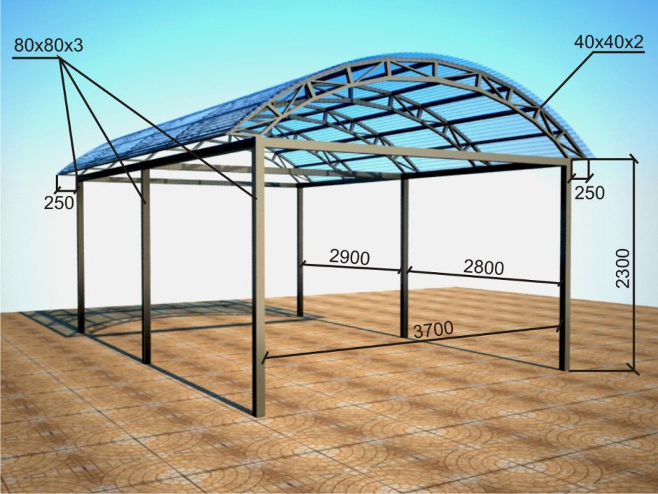 Навес односкатный 8х8