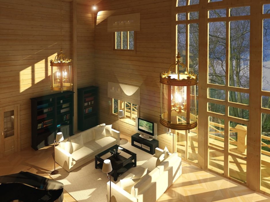 Люстры для гостиной в деревянный дом со вторым светом