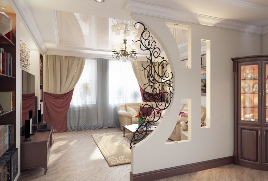 Перегородка из гипсокартона для зонирования комнаты