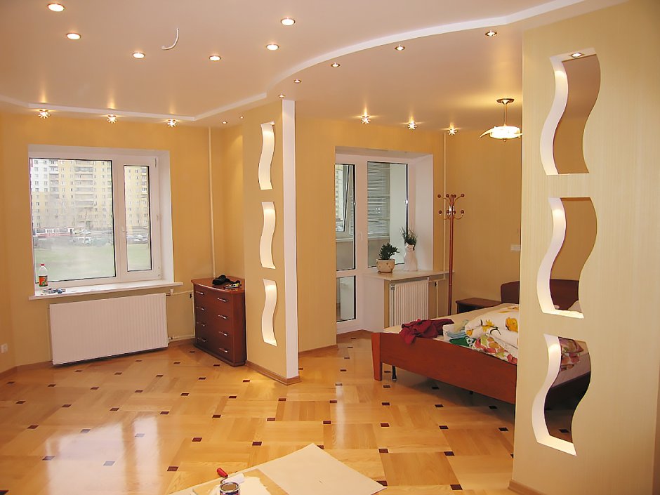 Разделение зон в комнате перегородкой