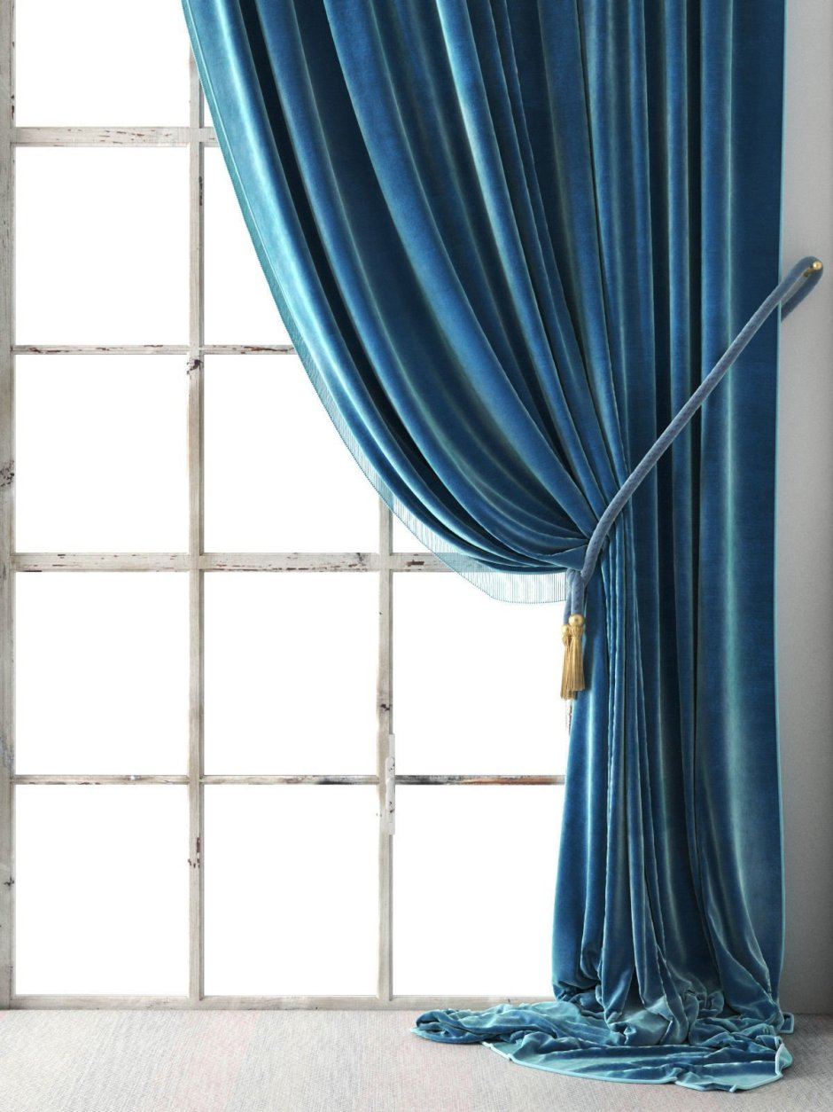 Синие шторы в гостиной Модерн