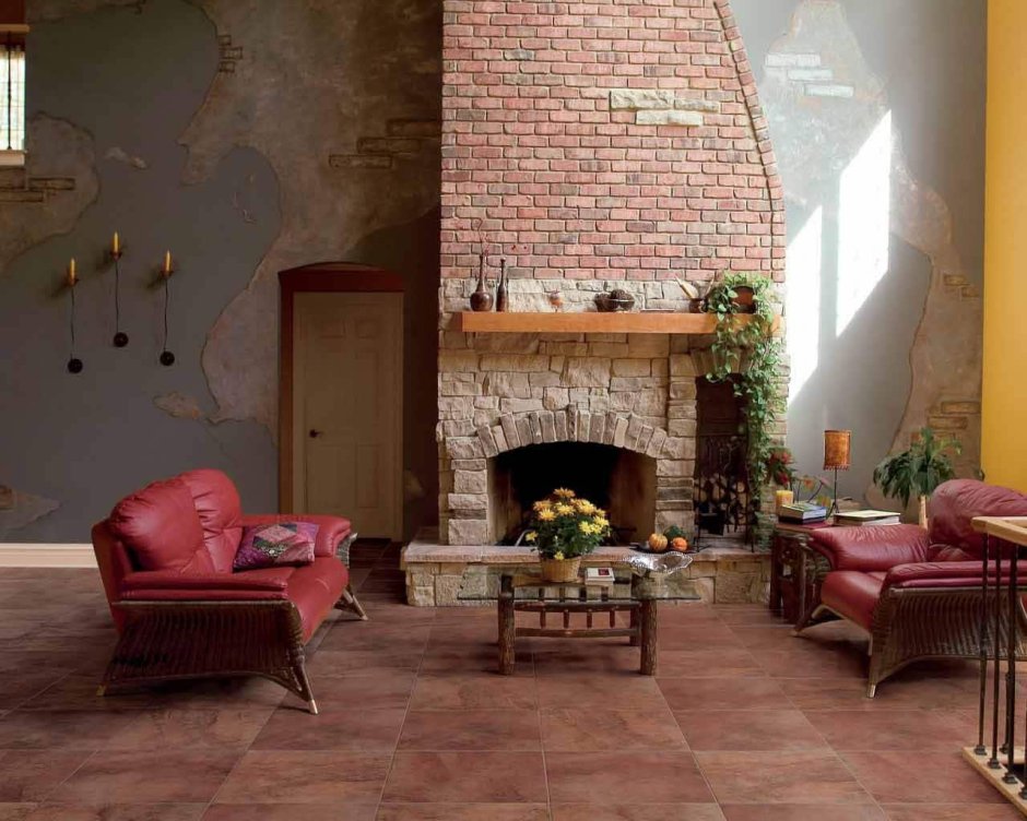 Отделка камина клинкерной плиткой