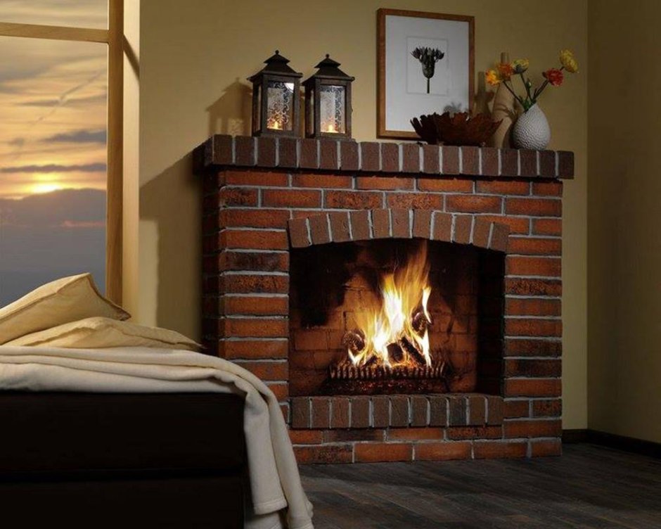 Облицовка камина плиткой под камень