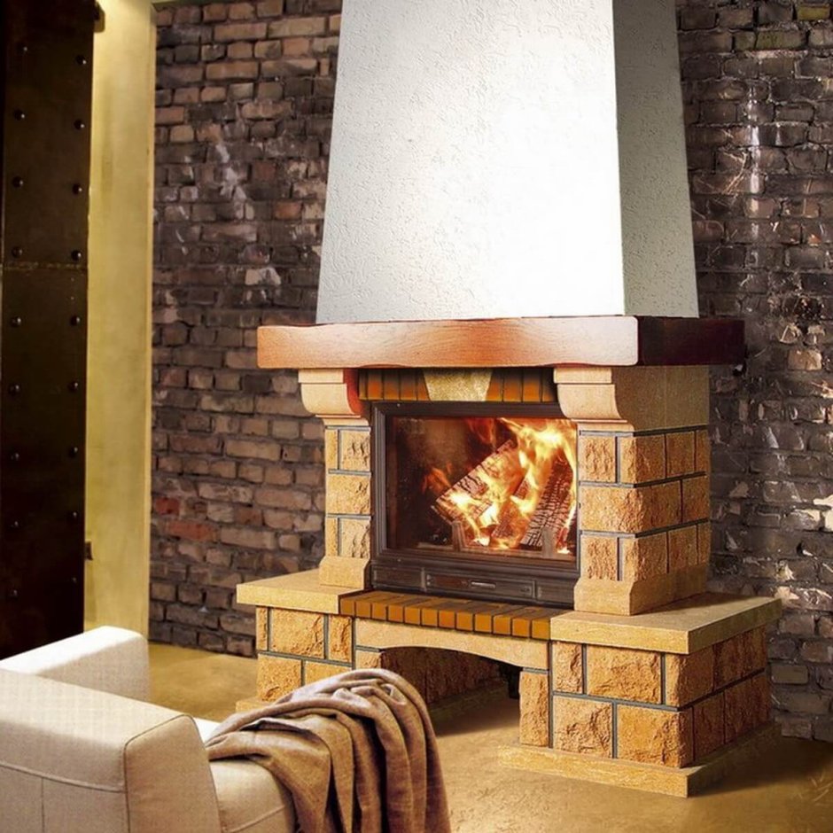 Камин отделанный песчаником