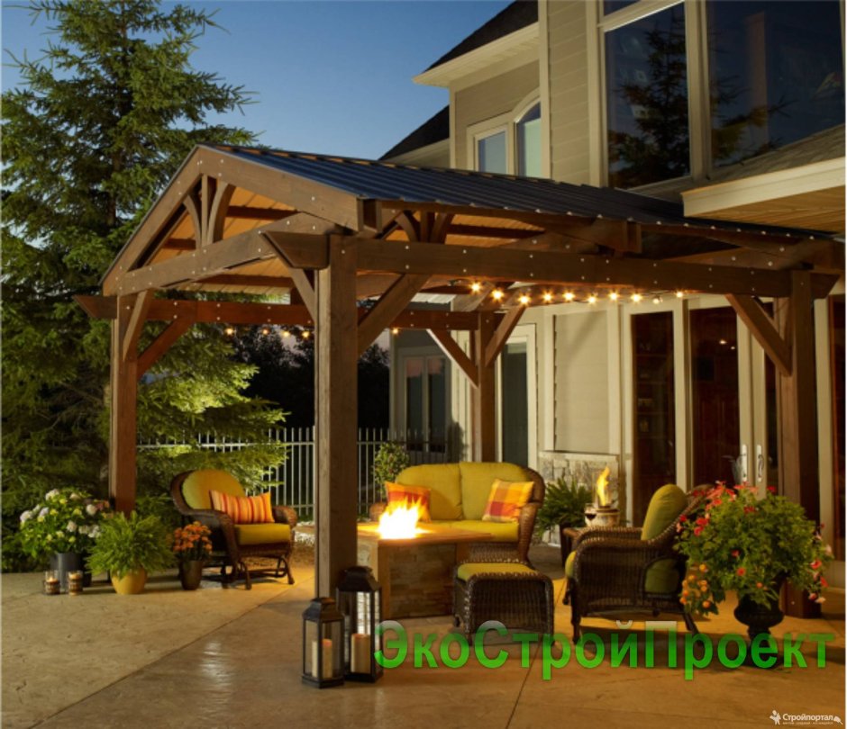 Деревянные навесы летние веранды беседки