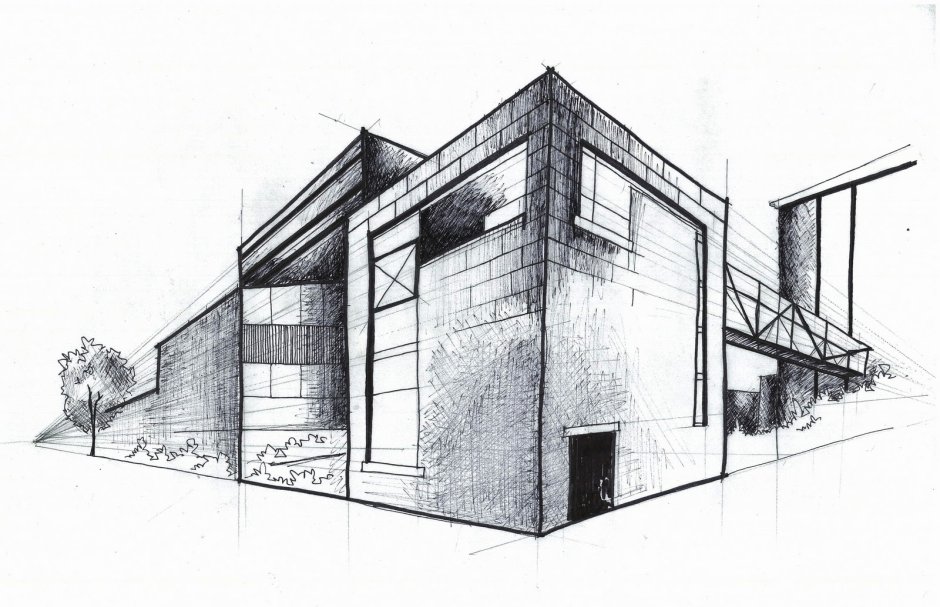 Здание в перспективе с двумя точками схода