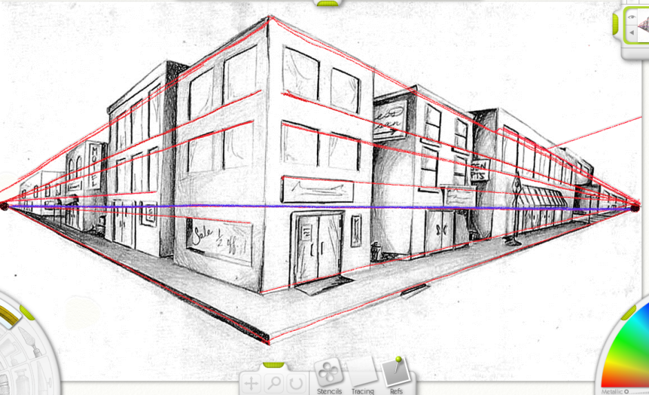 Перспектива с двумя точками схода улица