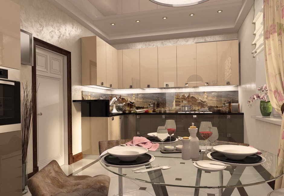 Кухни в бежевинтерьер современный стиль