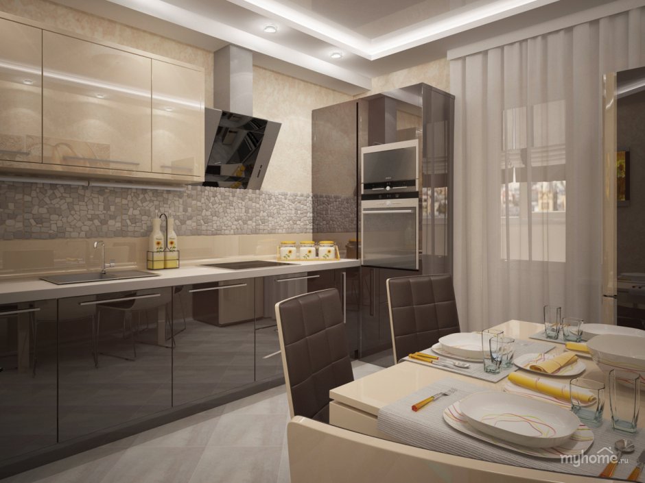 Современная кухня в теплых тонах