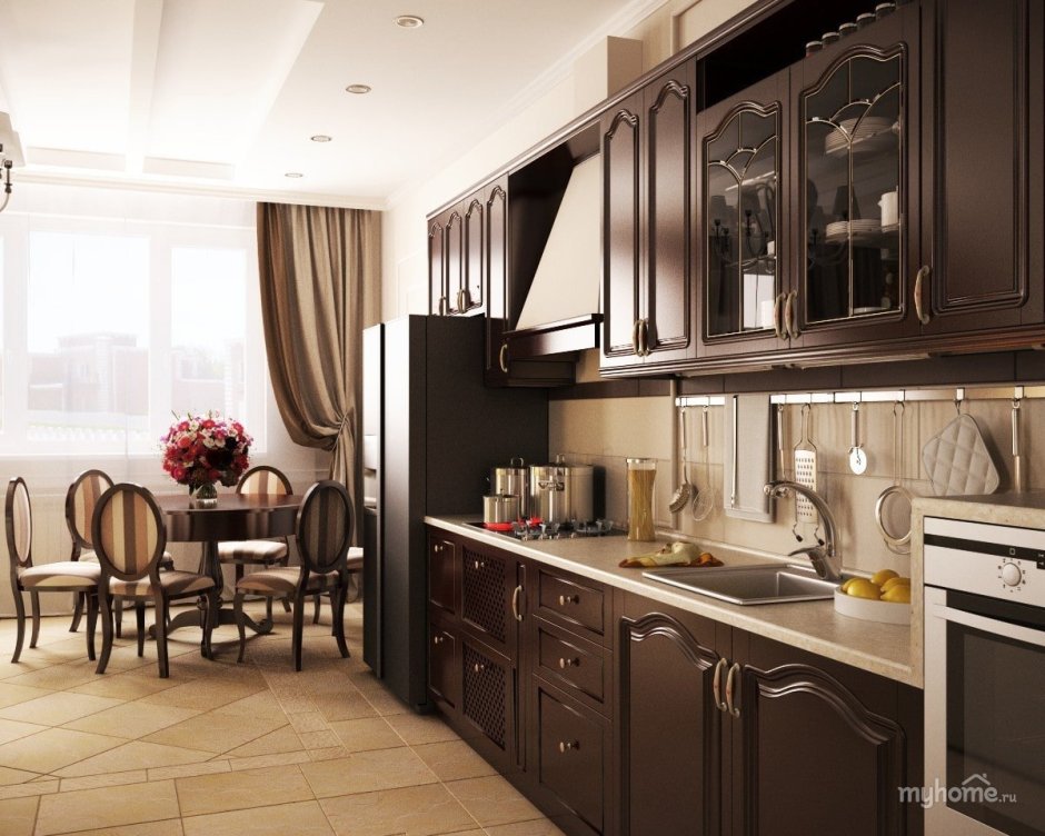 Кухня в стиле Неоклассика коричневая