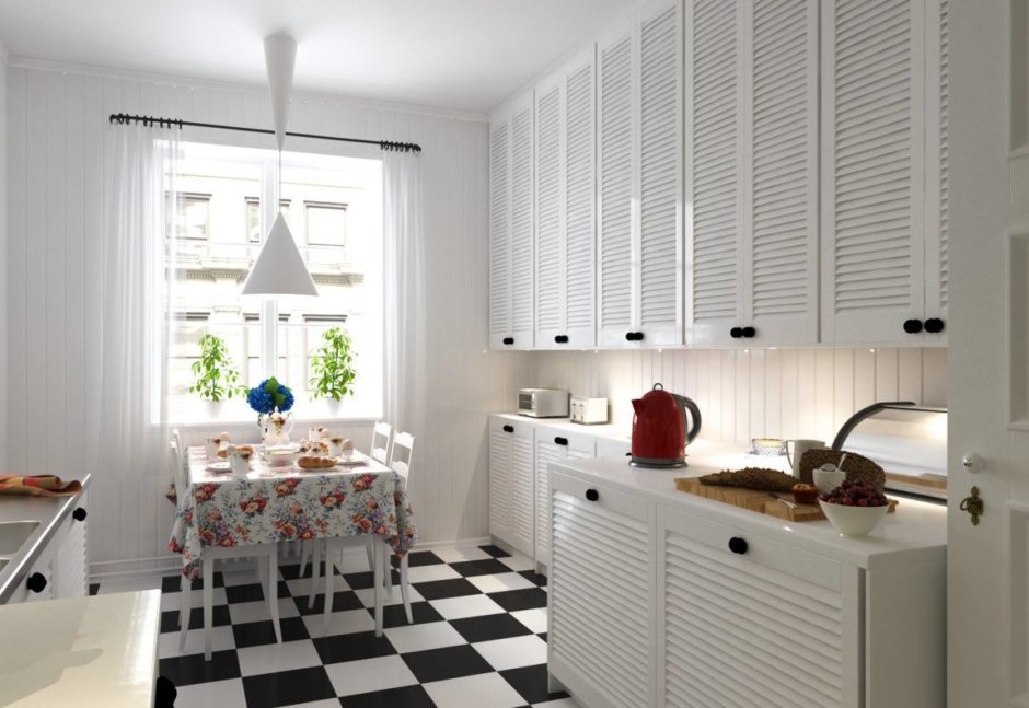 Кухня с жалюзийными фасадами