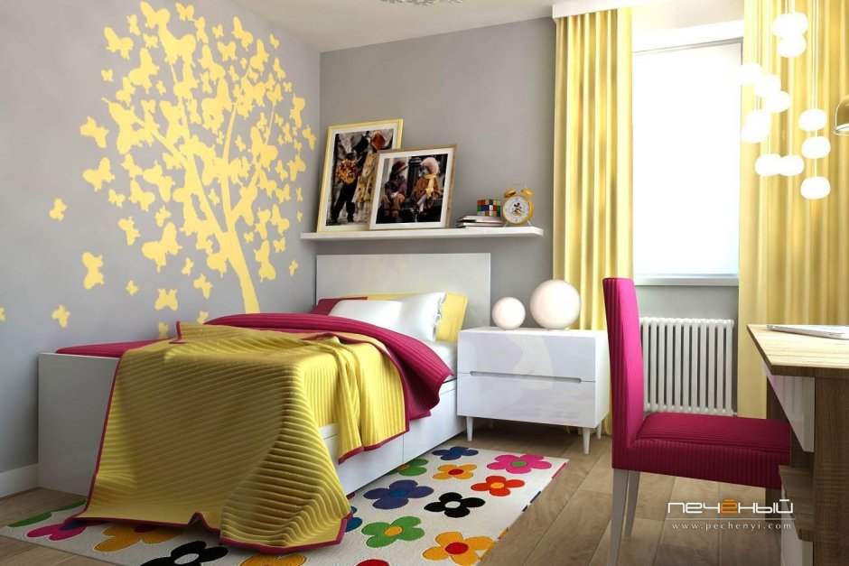 Комната для девочки в желтом цвете