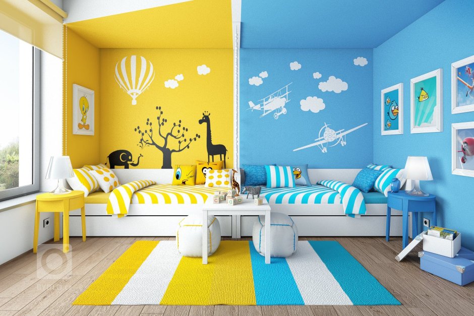 Детская комната в желто голубых тонах