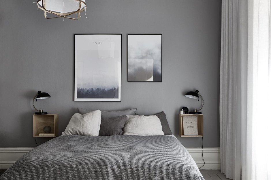Серые спальни с серыми стенами