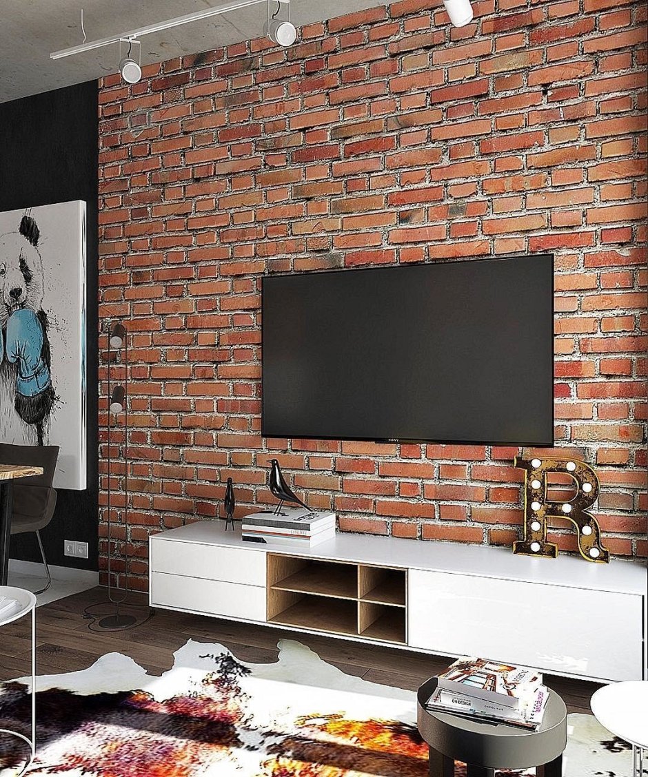 Гостиная лофт кирпич