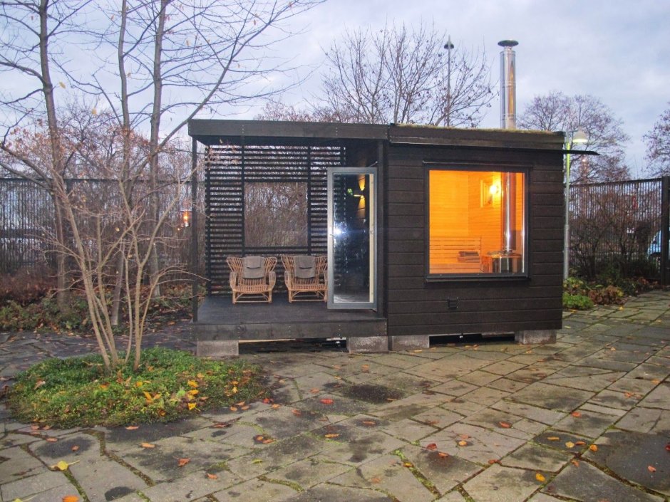 Баня с плоской крышей