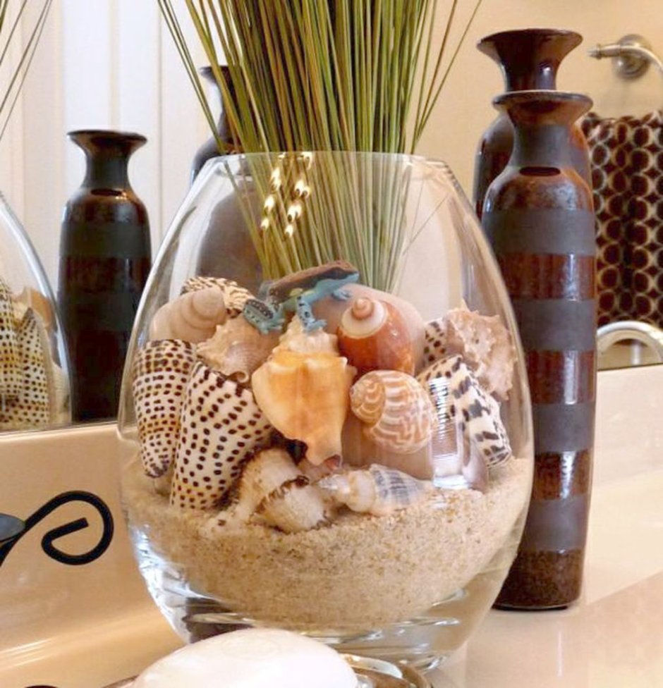 Декор вазы ракушками