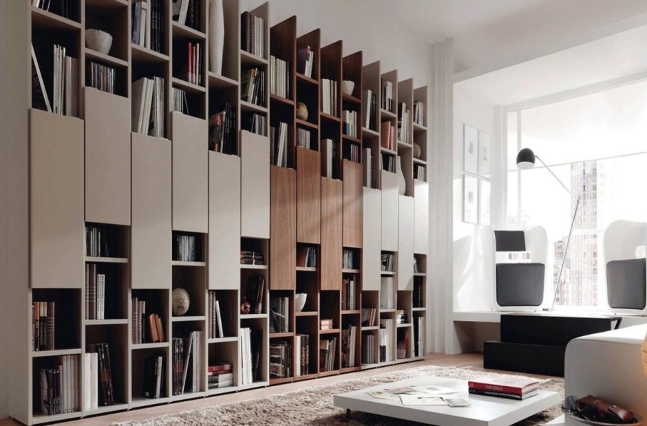 Гостиная с книжными полками