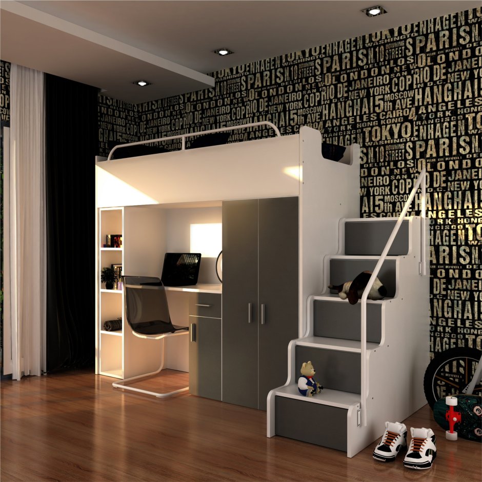 Двухэтажная кровать со шкафом