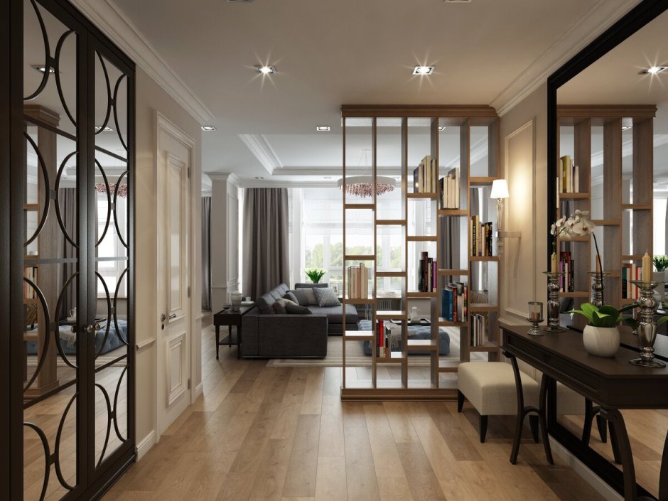 Прихожая с деревянными рейками