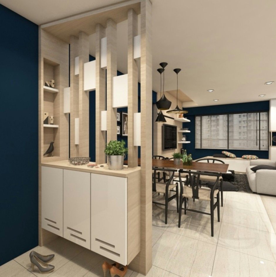 Декоративная перегородка для зонирования кухни и гостиной