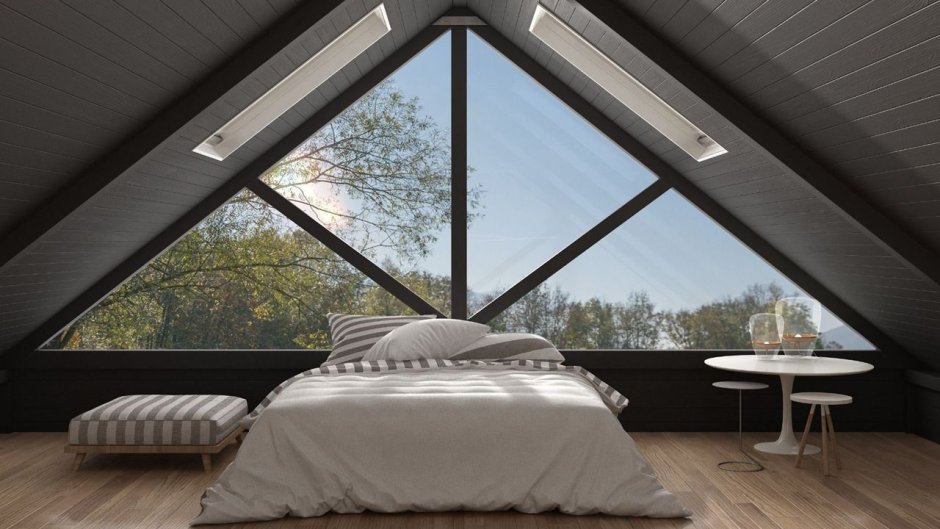 Дизайн для подростка на большом чердаке с панорамным окном