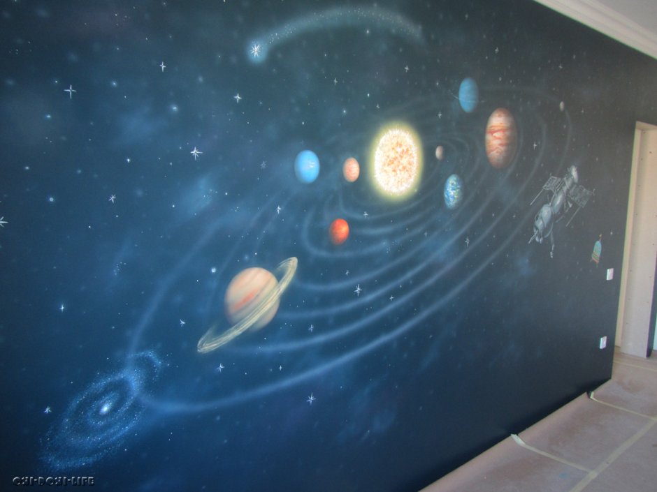 Граффити космос в квартире на стене