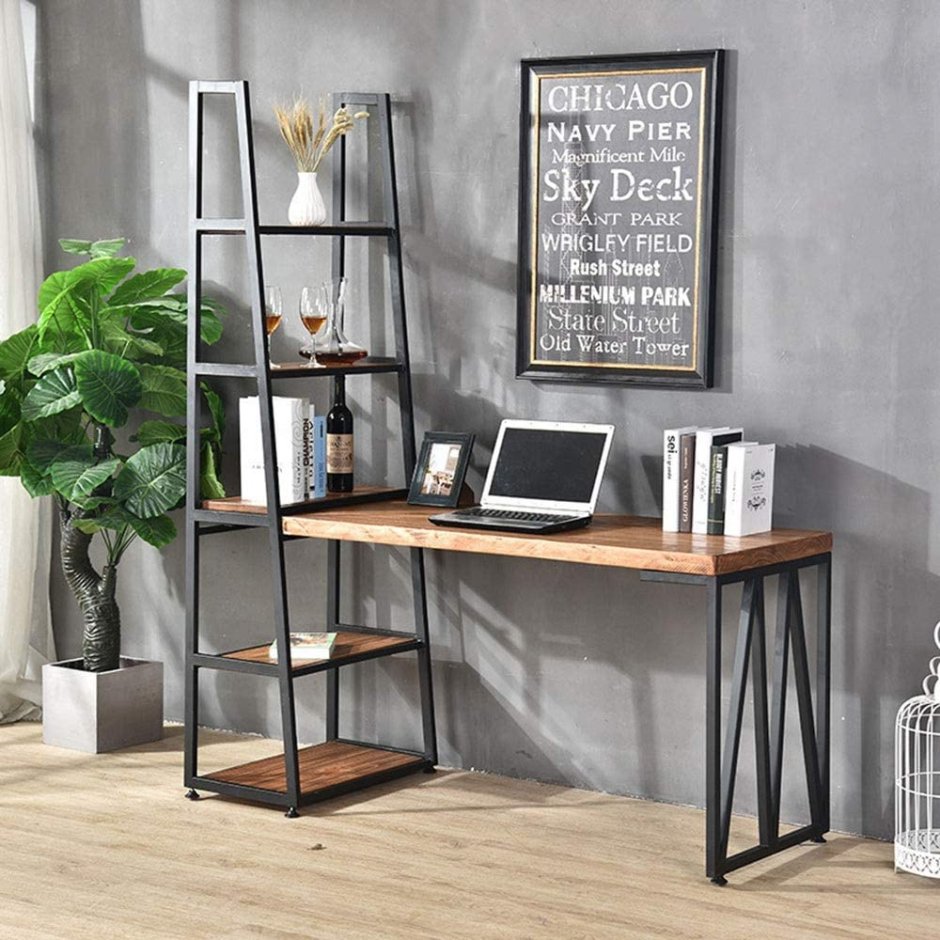 Компьютерный стол 600х1200 лофт со стеллажом