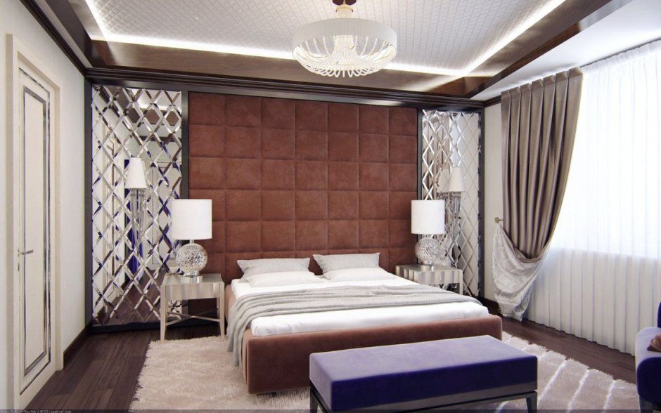 Зеркало ромбами в спальне