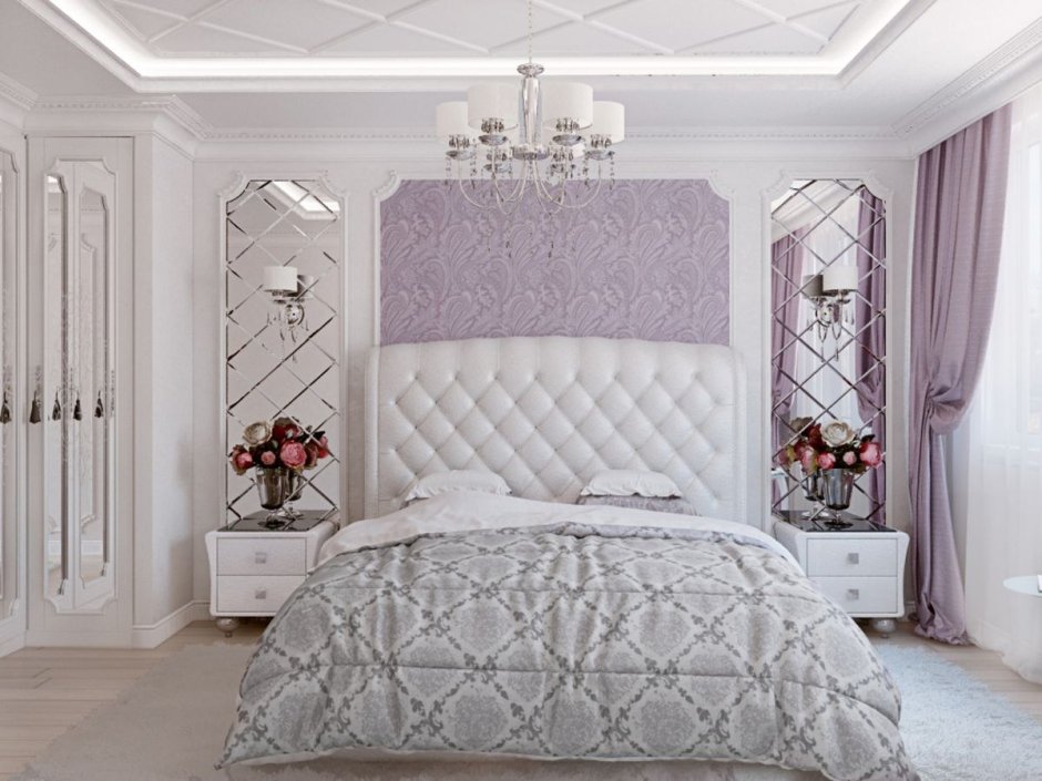 Спальня в классическом стиле в лиловых тонах