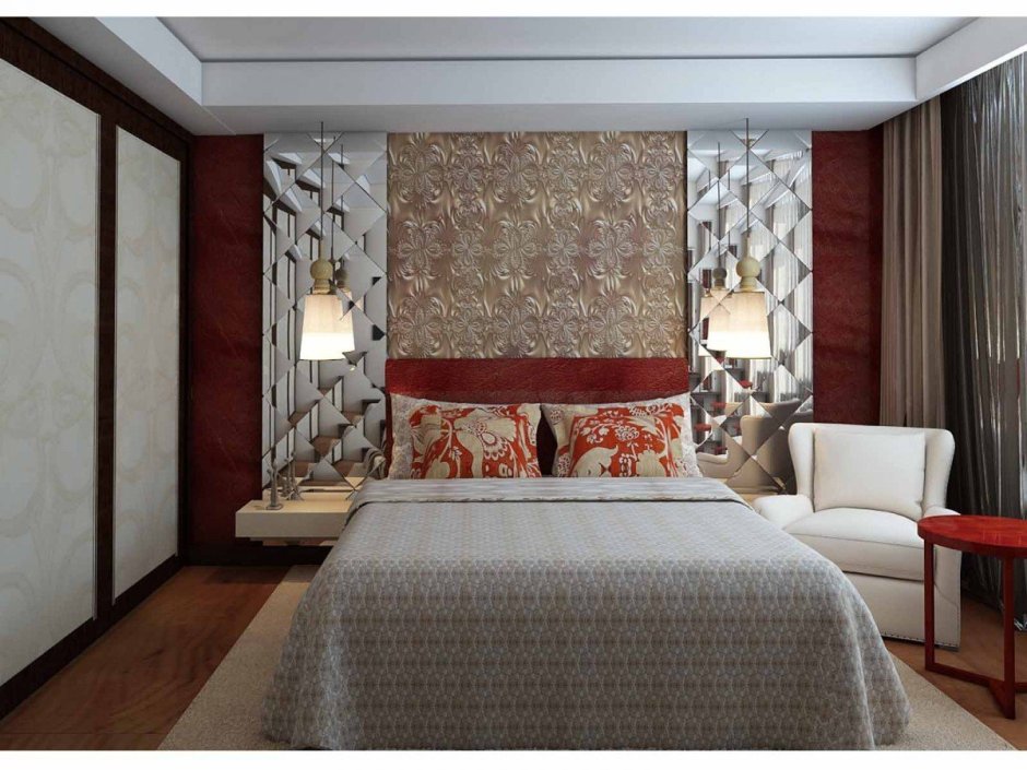 Зеркальное панно над кроватью