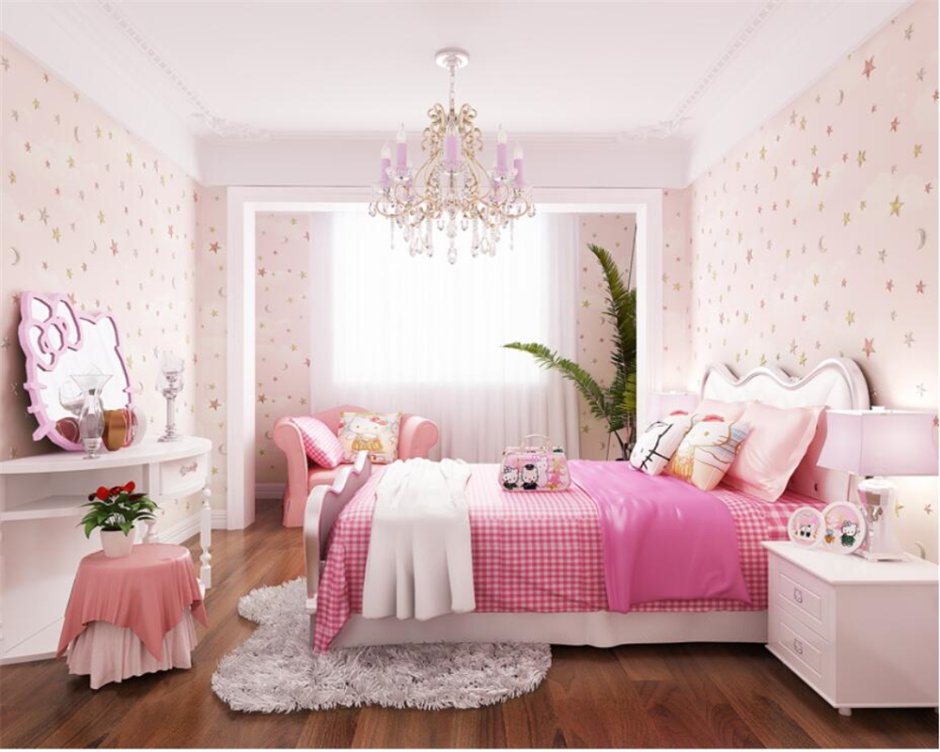 Розовая детская комната для девочки