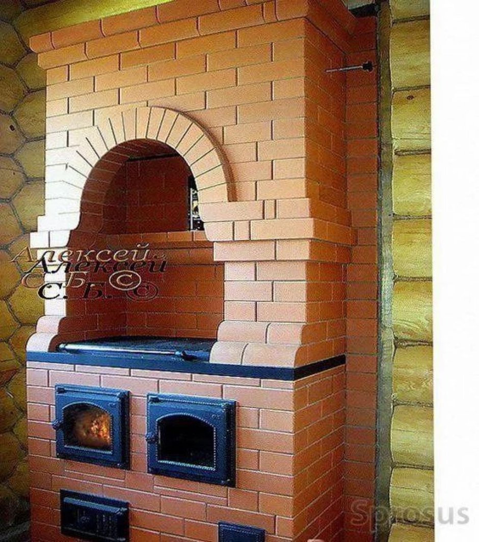 Кирпичная печь шведка с камином