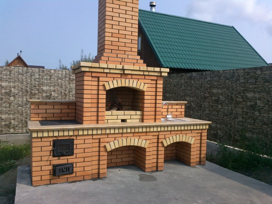 Мангал из кирпича с печью под казан порядовка