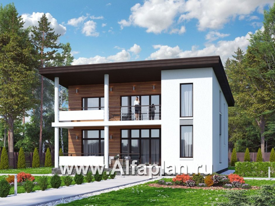 Дом с односкатной крышей и гаражом