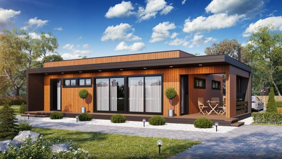 Флэт Хаус с односкатной крышей на склоне