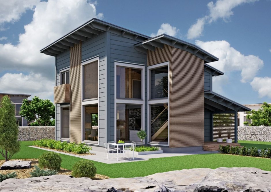 Дом с большими окнами двухэтажный