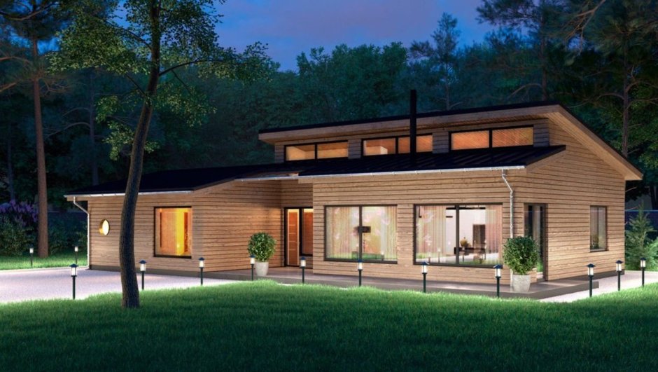 Двухэтажный с односкатной крышей