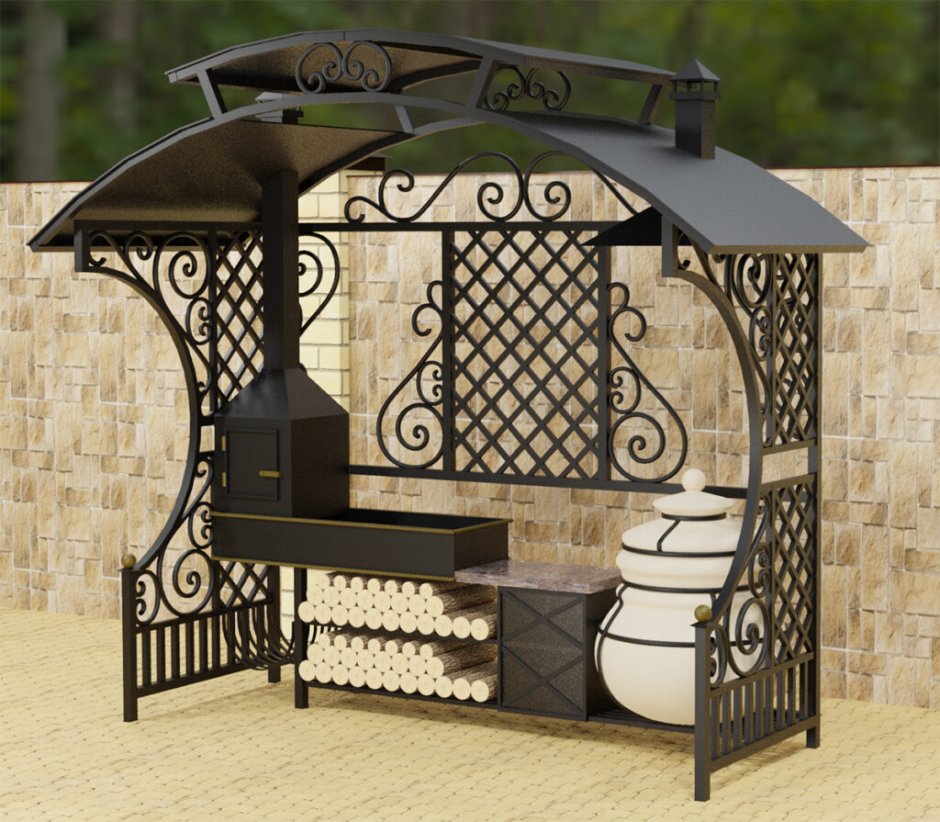 Навес над мангалом из металла чертеж