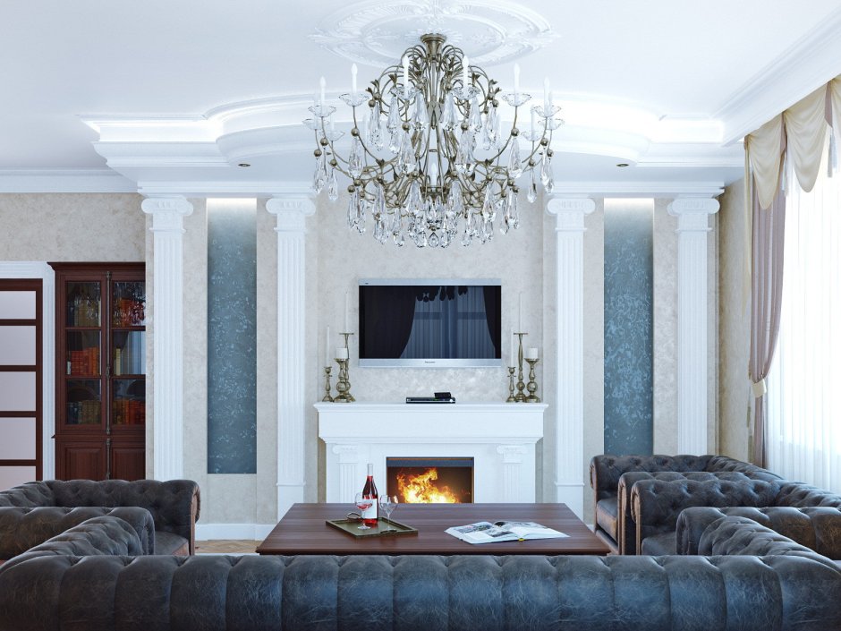 Полуколонны в интерьере гостиной Неоклассика