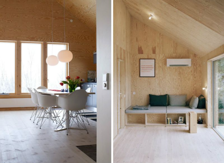 Отделка дачного домика внутри фанерой