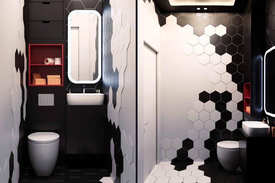 Ванная комната с черным унитазом